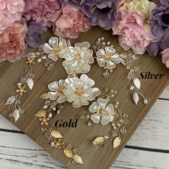 Romantic Floral Crystal and Pearl Vine Headdress - Picture 4 of 16